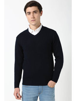 Peter England - Navy Blue Solid Regular Fit Sweater