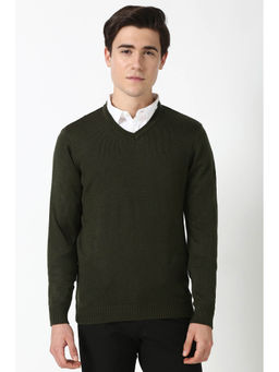 Peter England - Green Solid Regular Fit Sweater