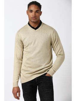 Peter England - Beige Solid Regular Fit Sweater