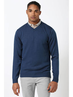 Peter England - Blue Solid Regular Fit Sweater