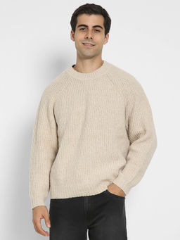 American Eagle - Beige Solid Relaxed Fit Sweater
