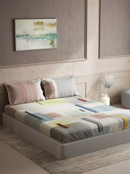 Ddecor Live Beautiful - Cotton Geometric Queen 144 Tc Bedsheet With 2 Pillow Covers - Multicolor