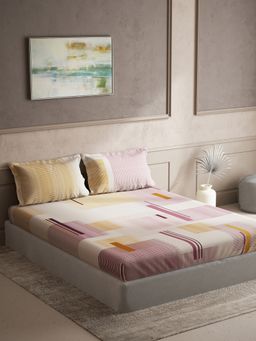 Ddecor Live Beautiful - Cotton Geometric Queen 144 Tc Bedsheet With 2 Pillow Covers - Multicolor