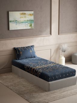 Ddecor Live Beautiful - Cotton Ethnic Single 150 Tc Bedsheet With 1 Pillow Cover - Blue