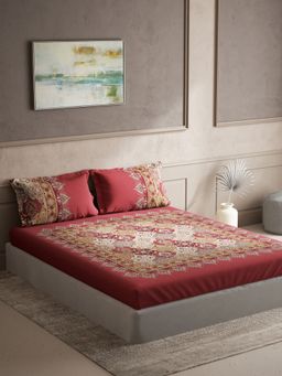 Ddecor Live Beautiful - Cotton Ethnic King 140 Tc Bedsheet With 2 Pillow Covers - Red