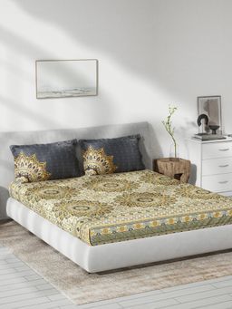 Ddecor Live Beautiful - Cotton Ethnic Queen 140 Tc Bedsheet With 2 Pillow Covers - Brown