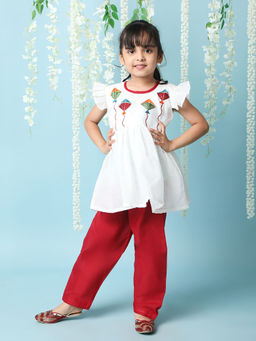 KID1 - Patang Peplum Kurti Salwar White (Set of 2)