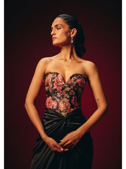 Roze - Tisya Black Embroidered Corset Top