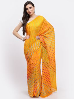 KISHORI - Women Lehariya Silk Saree & Blouse Yellow & Multicolor with Unstitched
