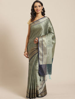 Indethnic - Banarasi Navy Blue Woven Traditional Wear Saree With Unstitched Blouse