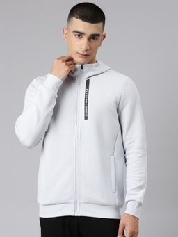 Xtep - Shape & Move Sculpting Knitted Hoodie Training Sports Sweatshirt for Men, Cream Grey