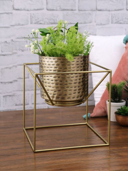 HomeTown - Skylar Iron Square Stand Planter in Gold Colour