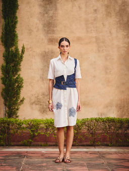 Maenaam - Womens Cotton Embroidered Multi-Color Dress with Belt