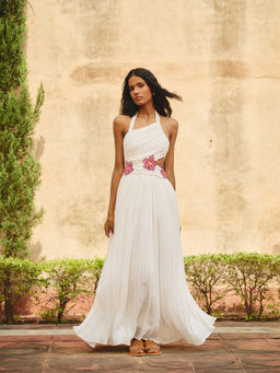 Maenaam - Womens Polyester Embroidered White Dress