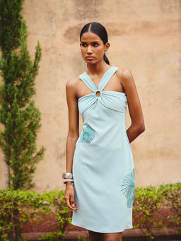 Maenaam - Womens Polyester Embroidered Blue Dress