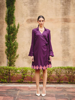 Maenaam - Womens Cotton Embroidered Purple Dress