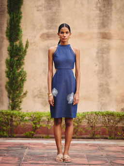 Maenaam - Womens Denim Embroidered Blue Dress