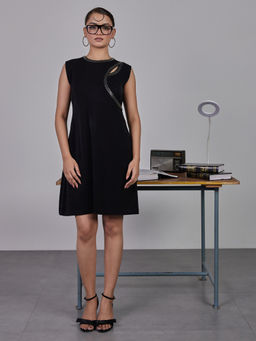 Maenaam - Womens Polyester Sequined Black Dress