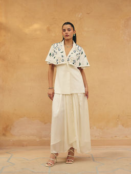 Maenaam - Womens Blended Sequined Ivory Blazer with Skirt