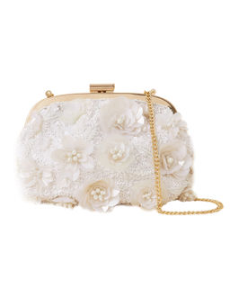 Accessorize London - Womens Faux Leather White Floral Bridal Clip Frame Clutch Bag