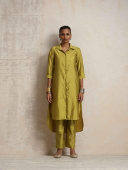 trueBrowns - Lime Green Shirt Style Kurta with Pant (Set of 2)