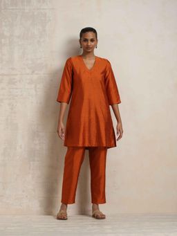 trueBrowns - Orange Silk Solid Co-Ord (Set of 2)