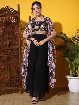 Chhabra 555 - Sequin Embroidery Tasseled Blouse Palazzo with Shrug
