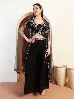 Chhabra 555 - Sequinned Cocktail Embellished Blouse Palazzo with Shrug