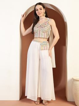 Chhabra 555 - Off White Resham Embroidery Blouse Palazzo with Dupatta