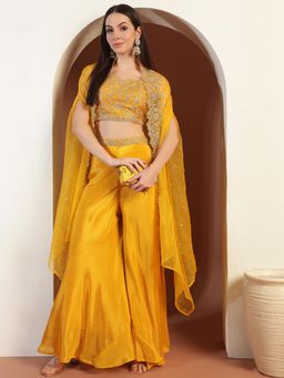Chhabra 555 - Yellow Embellished Blouse Palazzo with Shrug