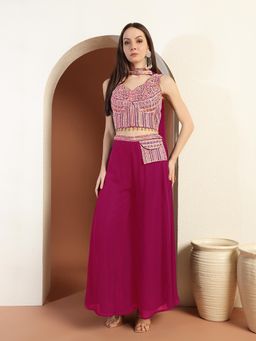 Chhabra 555 - Magenta Resham Embroidery Blouse Palazzo with Dupatta