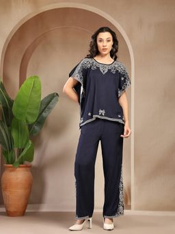 Gipsy - Women Navy Blue Rayon Printed Co-Ord Set