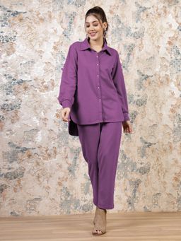 AAREIN - Women Purple Suede Solid Co-Ord Set
