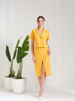 AAREIN - Women Yellow Polyester Solid Top with Skirt