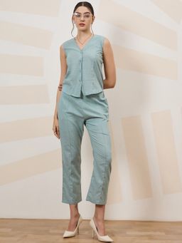 AAREIN - Women Green Pure Cotton Solid Co-Ord Set