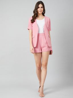 AAREIN - Women Pink Polyester Solid Blazer with Shorts