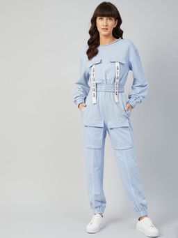 AAREIN - Women Blue Cotton Blend Solid Co-Ord Set