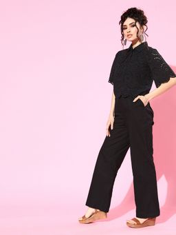 AAREIN - Women Black Pure Cotton Self Design Co-Ord Set