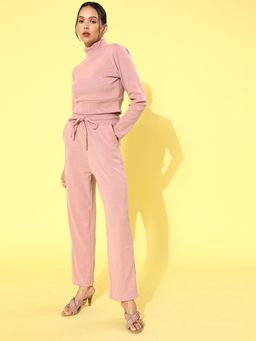 AAREIN - Women Pink Cotton Blend Solid Co-Ord Set