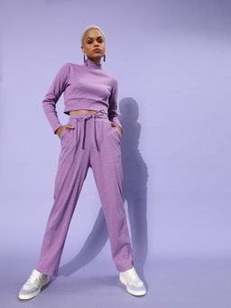 AAREIN - Women Lavender Cotton Blend Solid Co-Ord Set