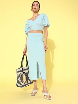 AAREIN - Women Green Polyester Solid Top with Skirt