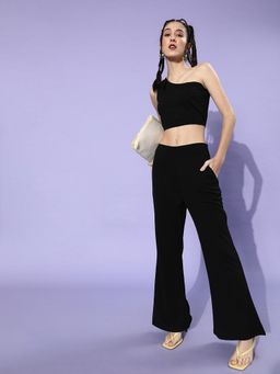 AAREIN - Women Black Polyester Solid Co-Ord Set
