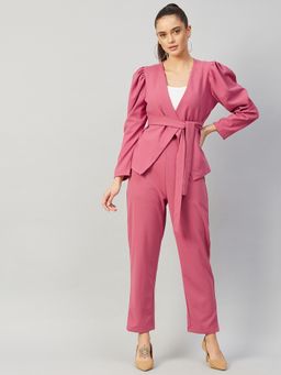 AAREIN - Women Pink Polyester Solid Co-Ord Set