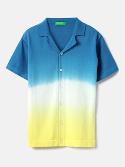United Colors of Benetton - Regular Fit Resort Collar Gradation Ombre Shirt Blue