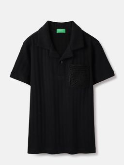 United Colors of Benetton - Regular Fit Collar Crochet Pocket Polo T-shirt Black