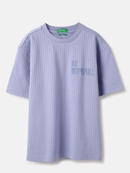 United Colors of Benetton - Regular Fit Round Neck Textured T-shirt Purple