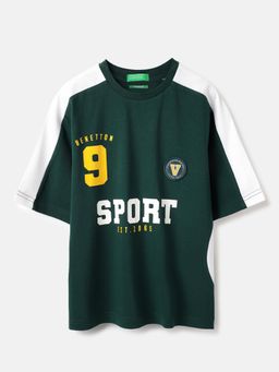 United Colors of Benetton - Oversized Fit Round Neck Printed T-shirt Green