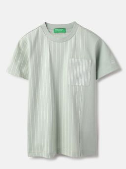 United Colors of Benetton - Regular Fit Round Neck Vertical Stripes T-shirt Green