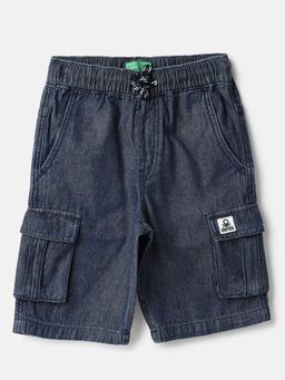 United Colors of Benetton - Solid Regular Fit Cargo Shorts Blue