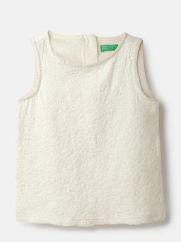 United Colors of Benetton - Regular Fit Round Neck Floral Sequin Top Off White